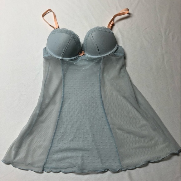 BABY Blue Mesh & Peach Baby Doll Chemise Size Small - Picture 3 of 10